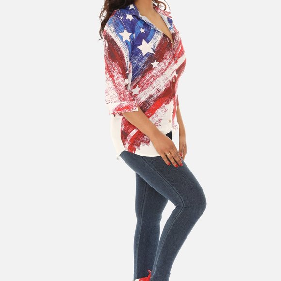 American Flag Print Button-Down Shirt for Women - Picture 6 of 6
